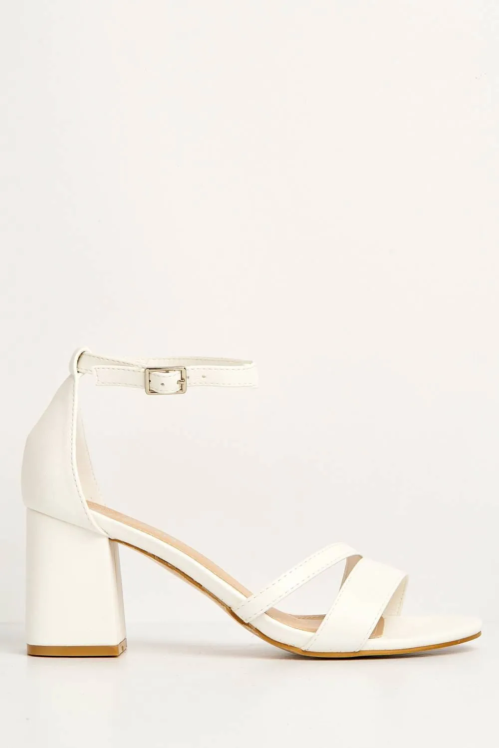 Aubrie Ankle Strap Block Heel Sandals in White