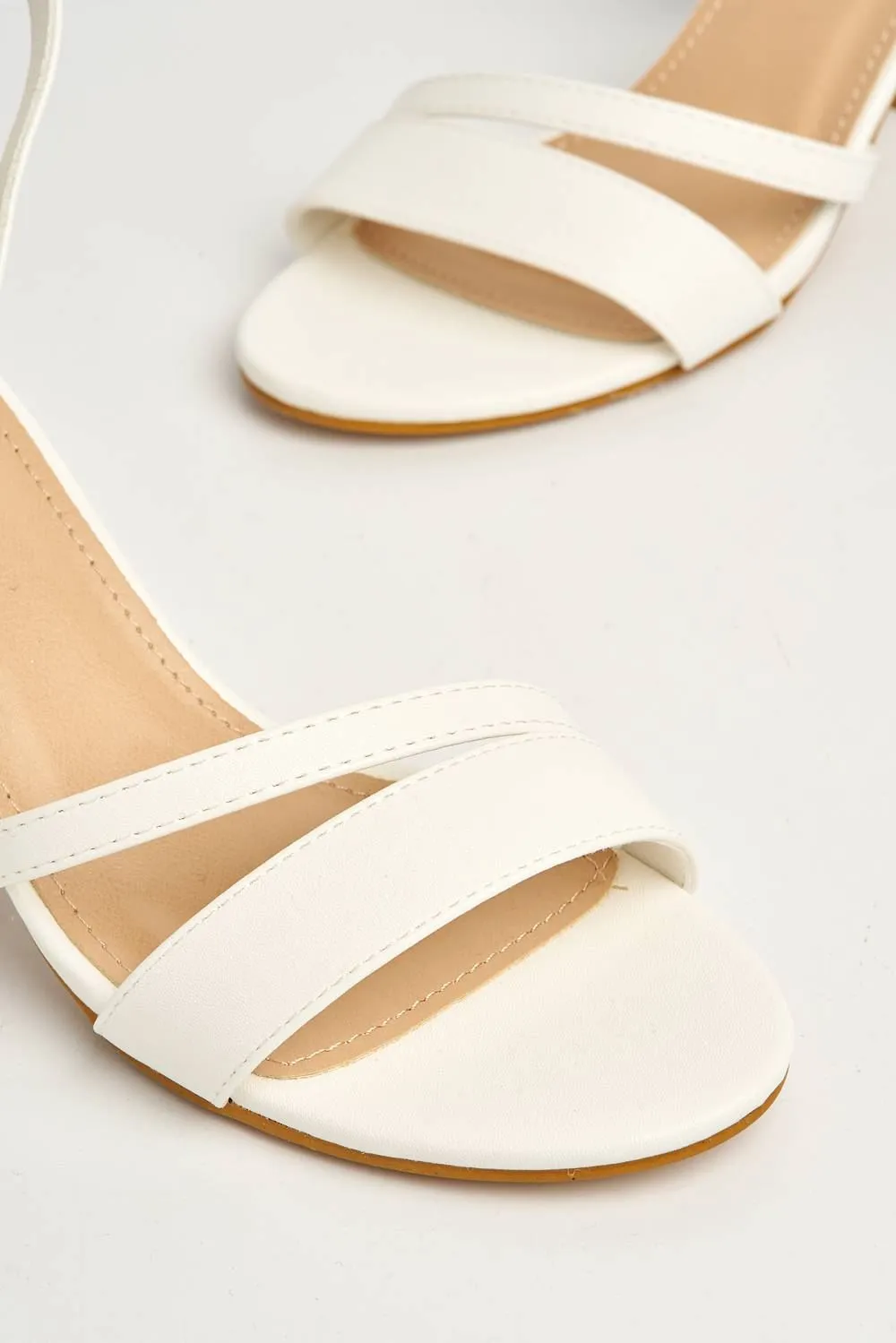 Aubrie Ankle Strap Block Heel Sandals in White