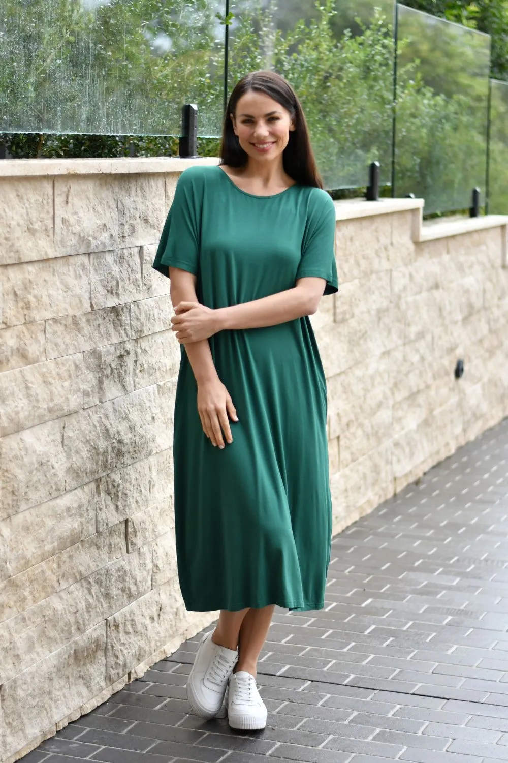 Basic Pocket Jersey Dress | Green