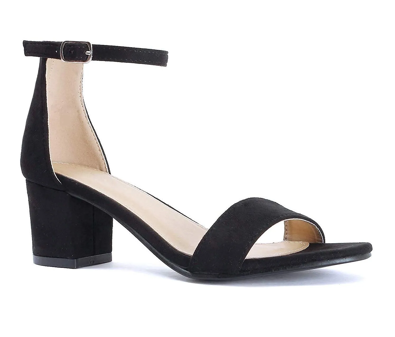 Bella Marie Jean-08 Black Suede Strappy Open Toe Block Heel Sandal