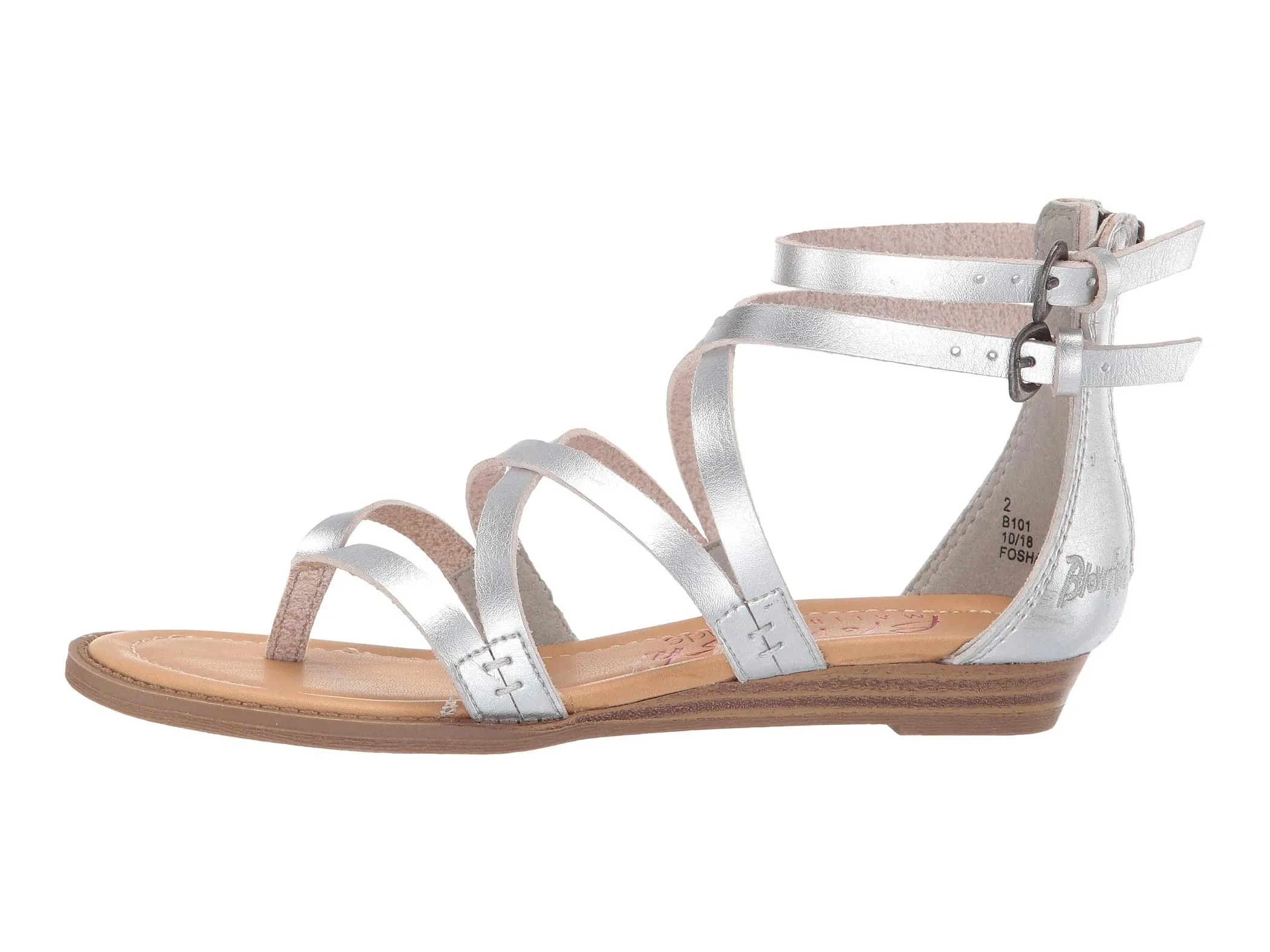 Blowfish Malibu Billa-K Pearl Silver Dyecut Pu Crisscrossed Strap Sandals