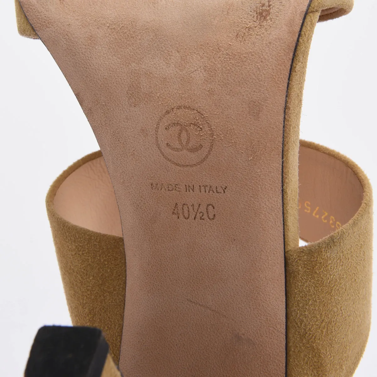 Chanel Beige Goatskin Suede Pearl Heel Sandals 40.5