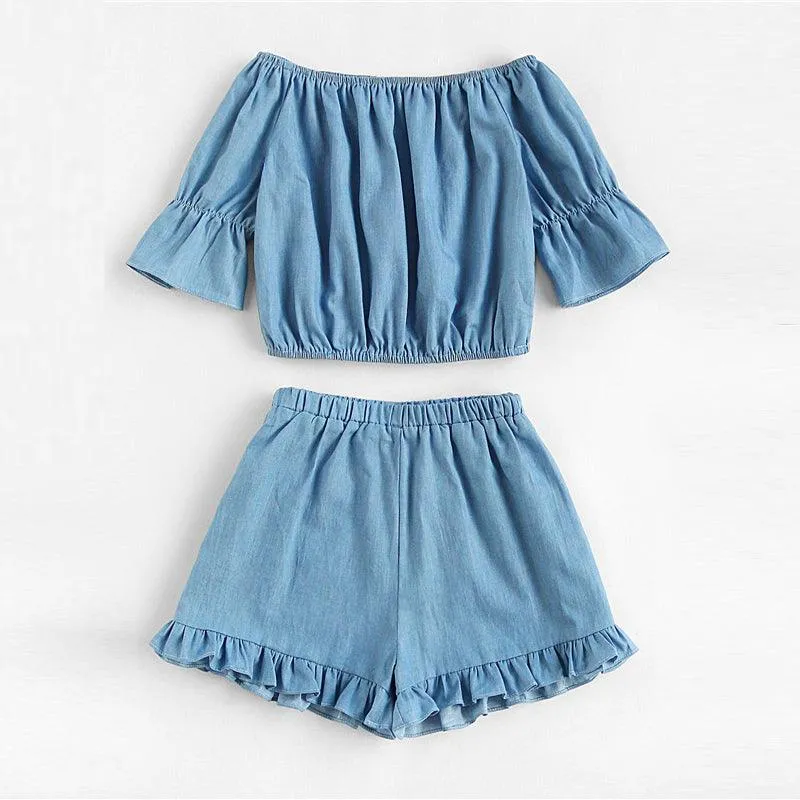 CHASE THE BLUES AWAY RUFFLED SHORTS SET