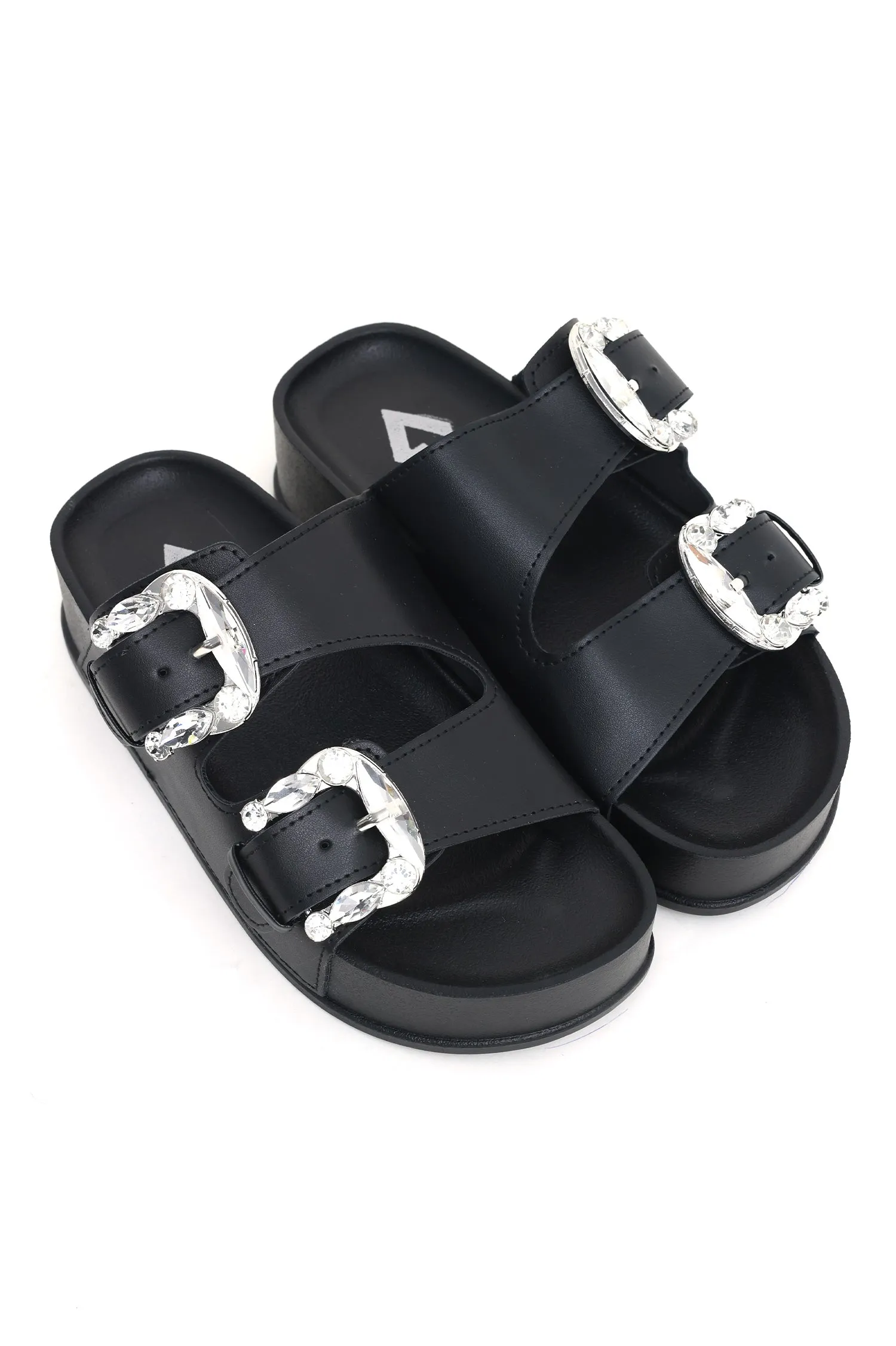 CHIC BUCKLE SUMMER SLIDES-BLACK