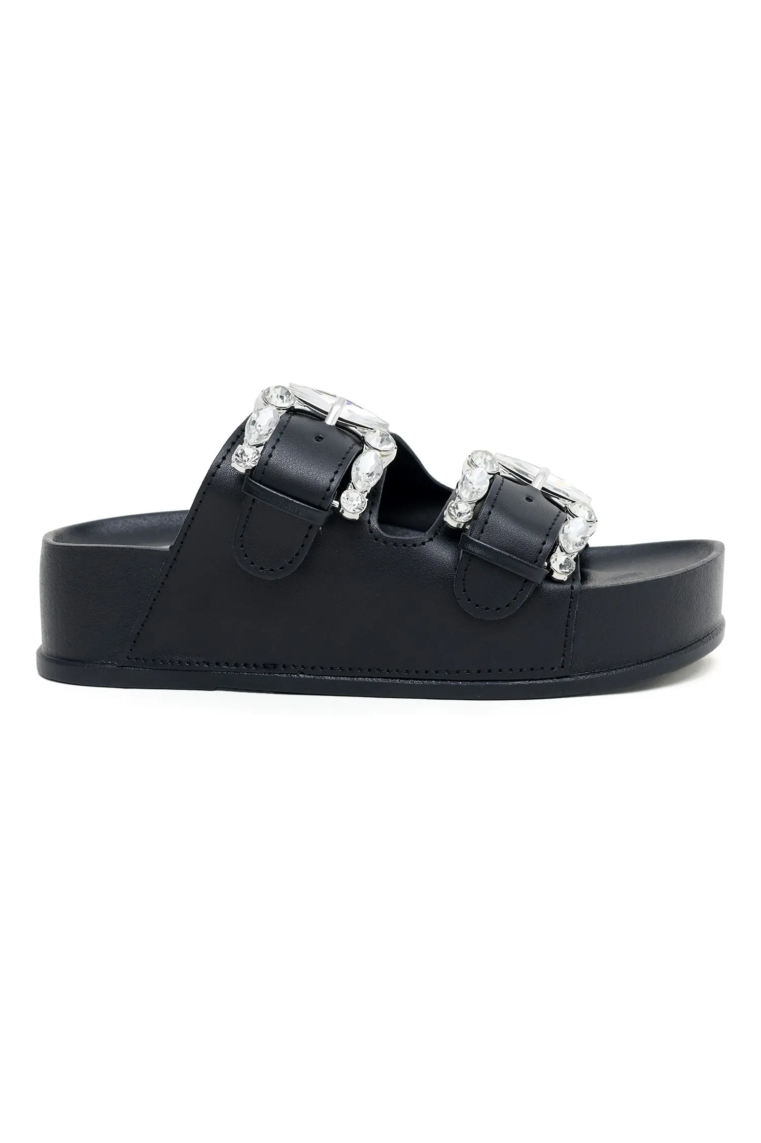 CHIC BUCKLE SUMMER SLIDES-BLACK