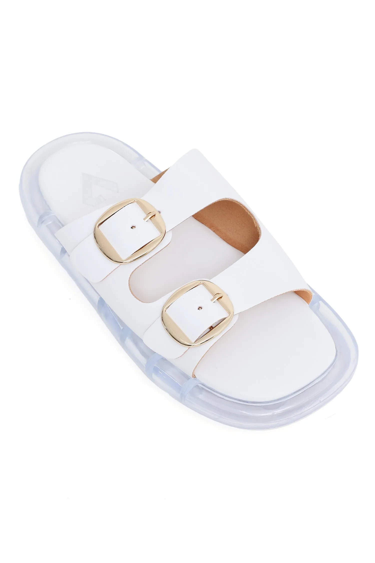 CHIC BUCKLE SUMMER SLIDES-WHITE