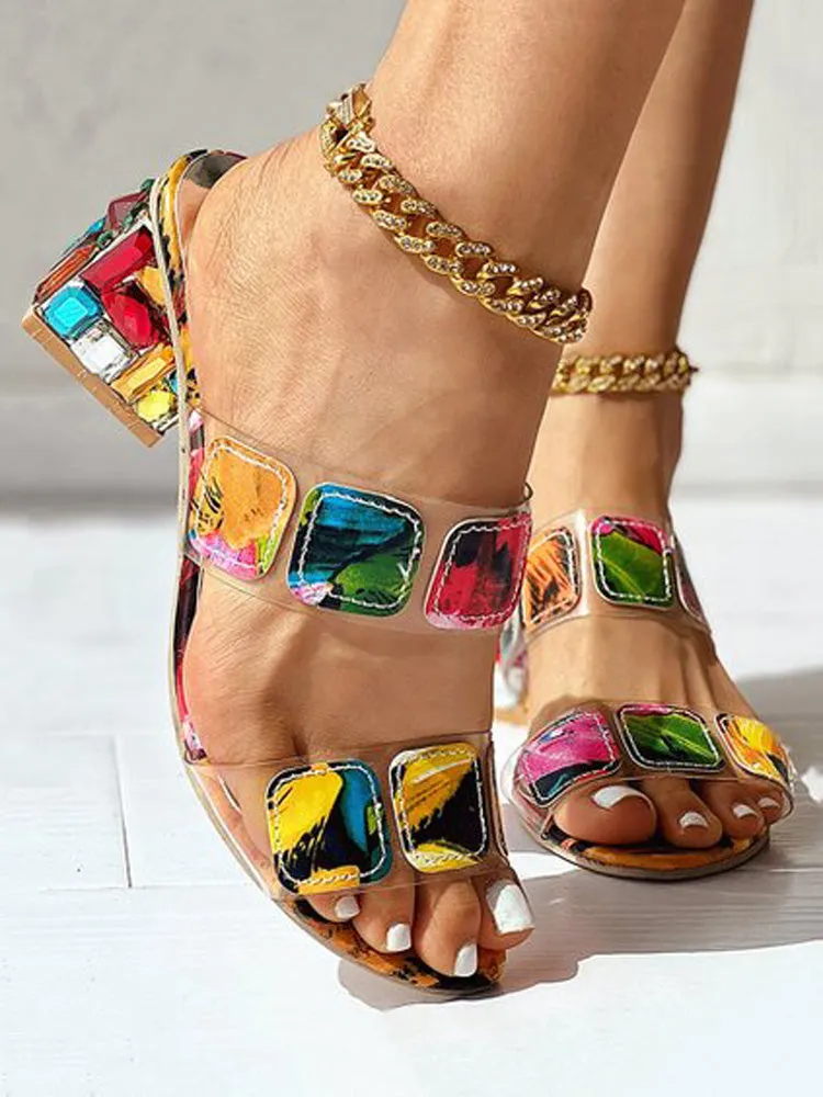 Colorful Rhinestone Geo Deco Sandals