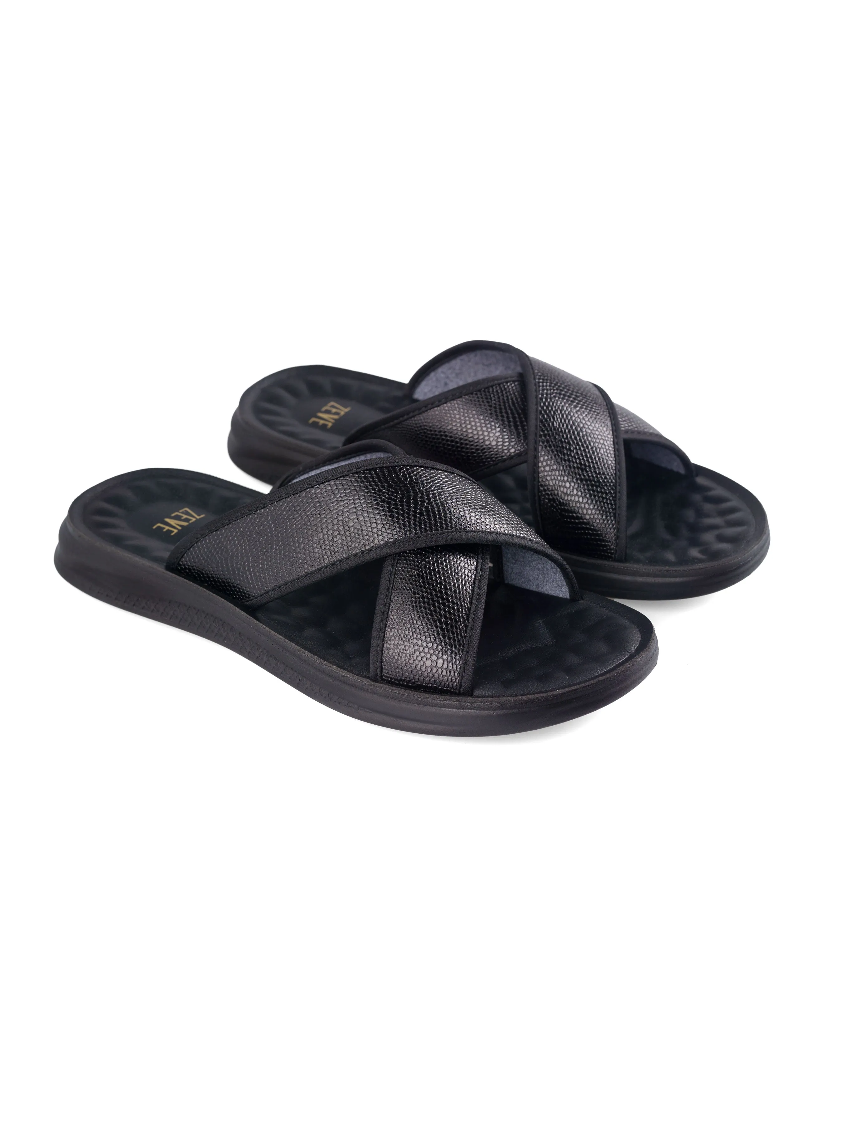 Cross Strap Sandal - Black Python