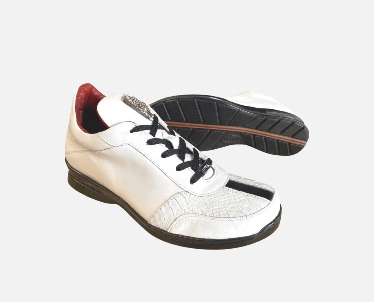 Fennix Italian Sneaker with White Alligator Trim - Modern Elegance Crafted in Italy