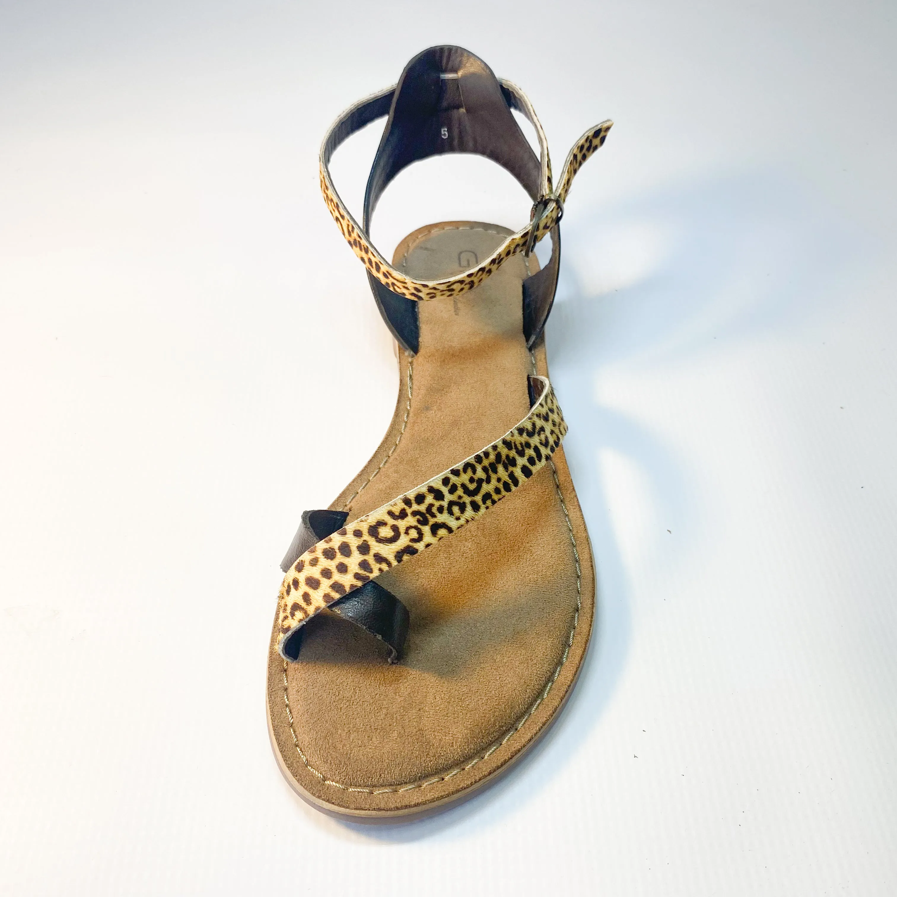 Gia leather leopard toe-post sandal