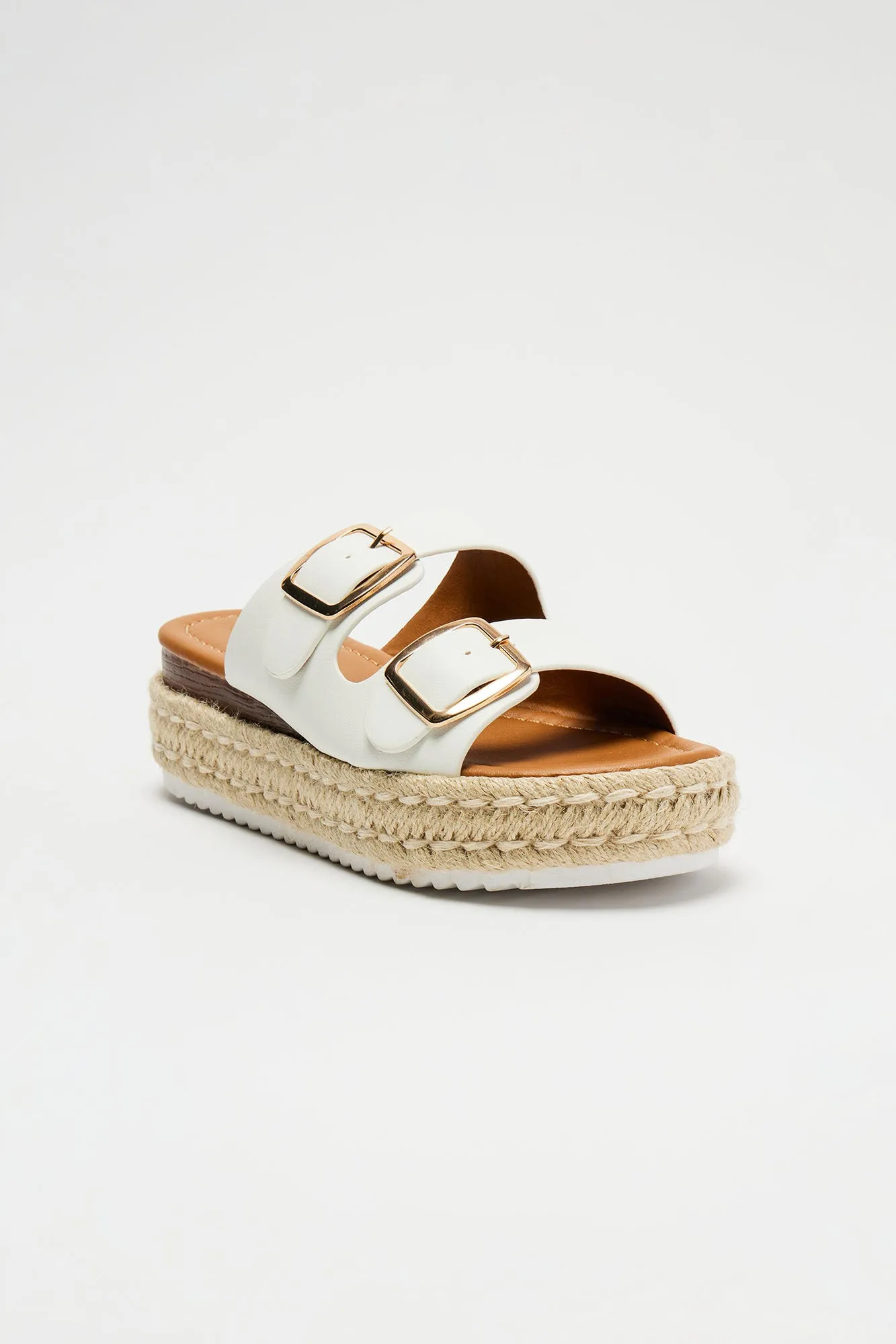 Gianna Platform Buckle Sandals - White