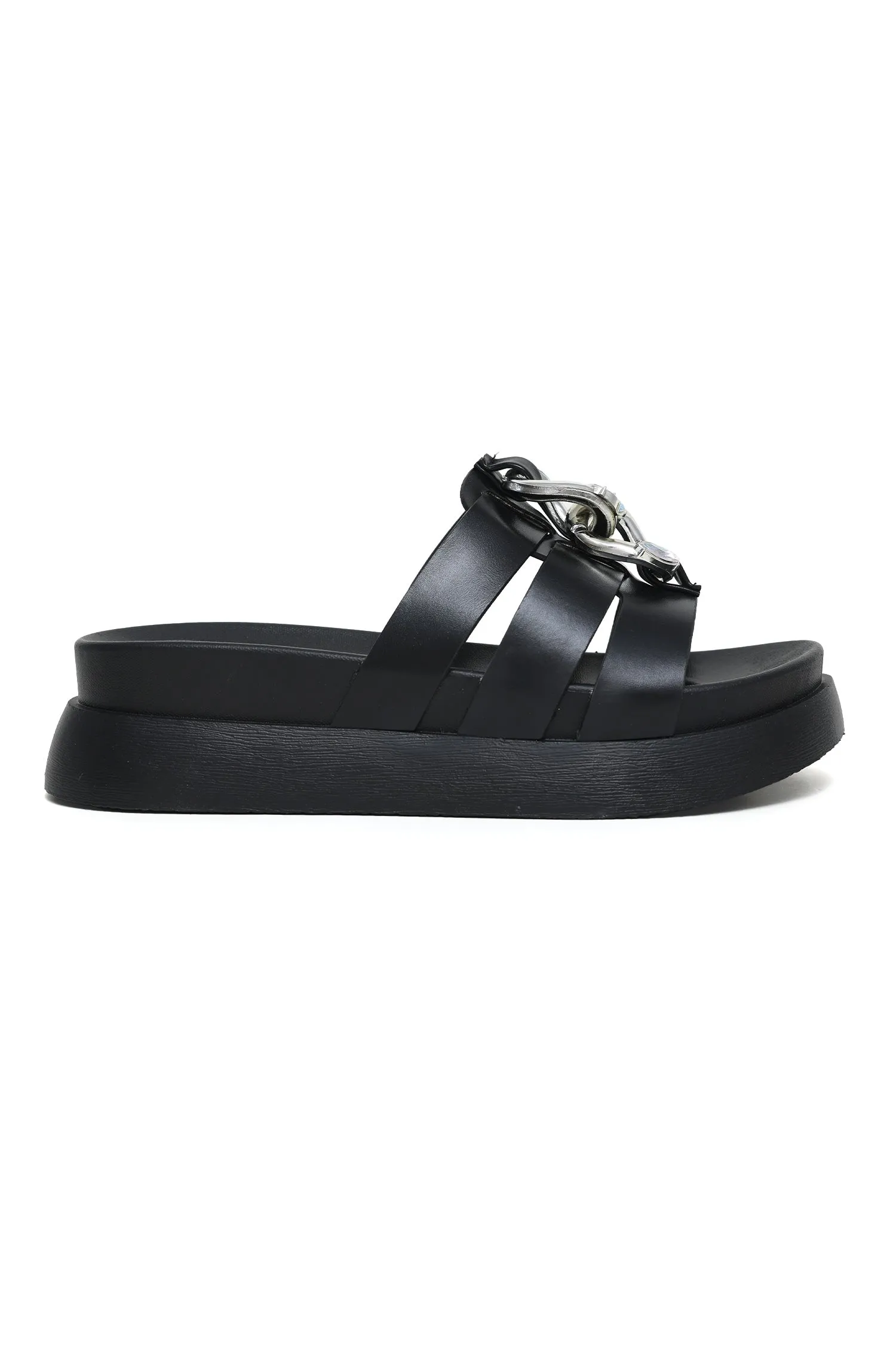 GLEAMING DIVA SLIDES-BLACK