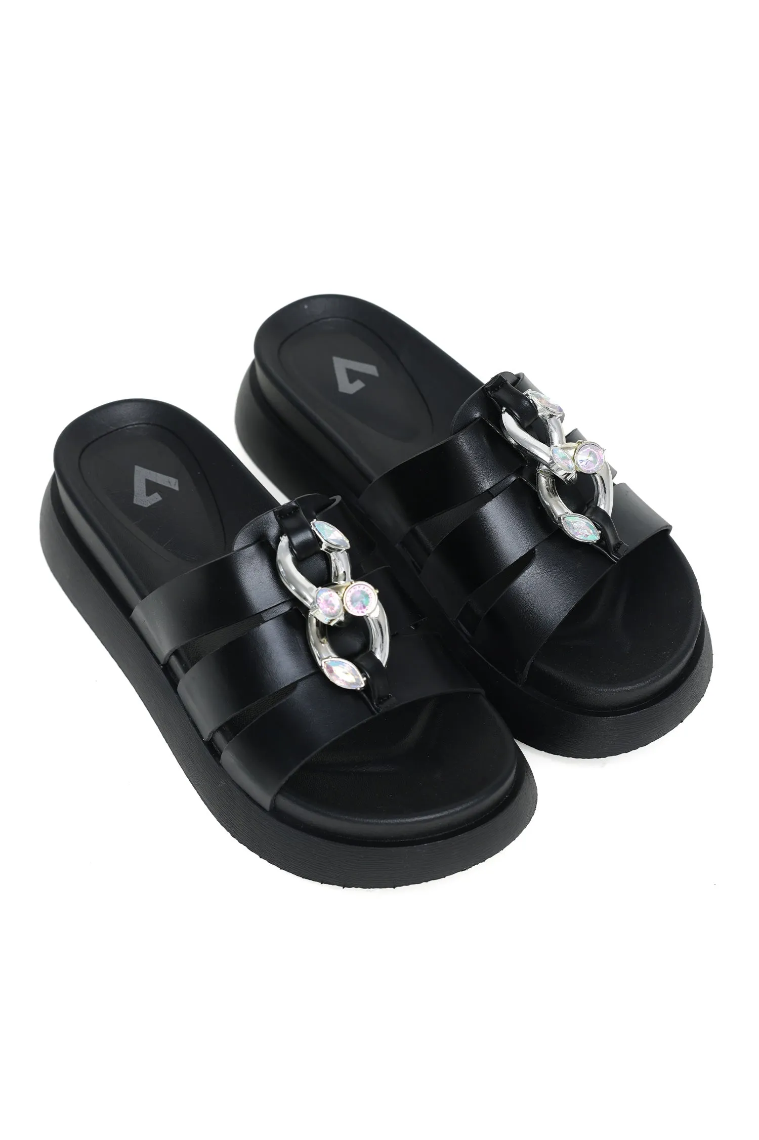 GLEAMING DIVA SLIDES-BLACK