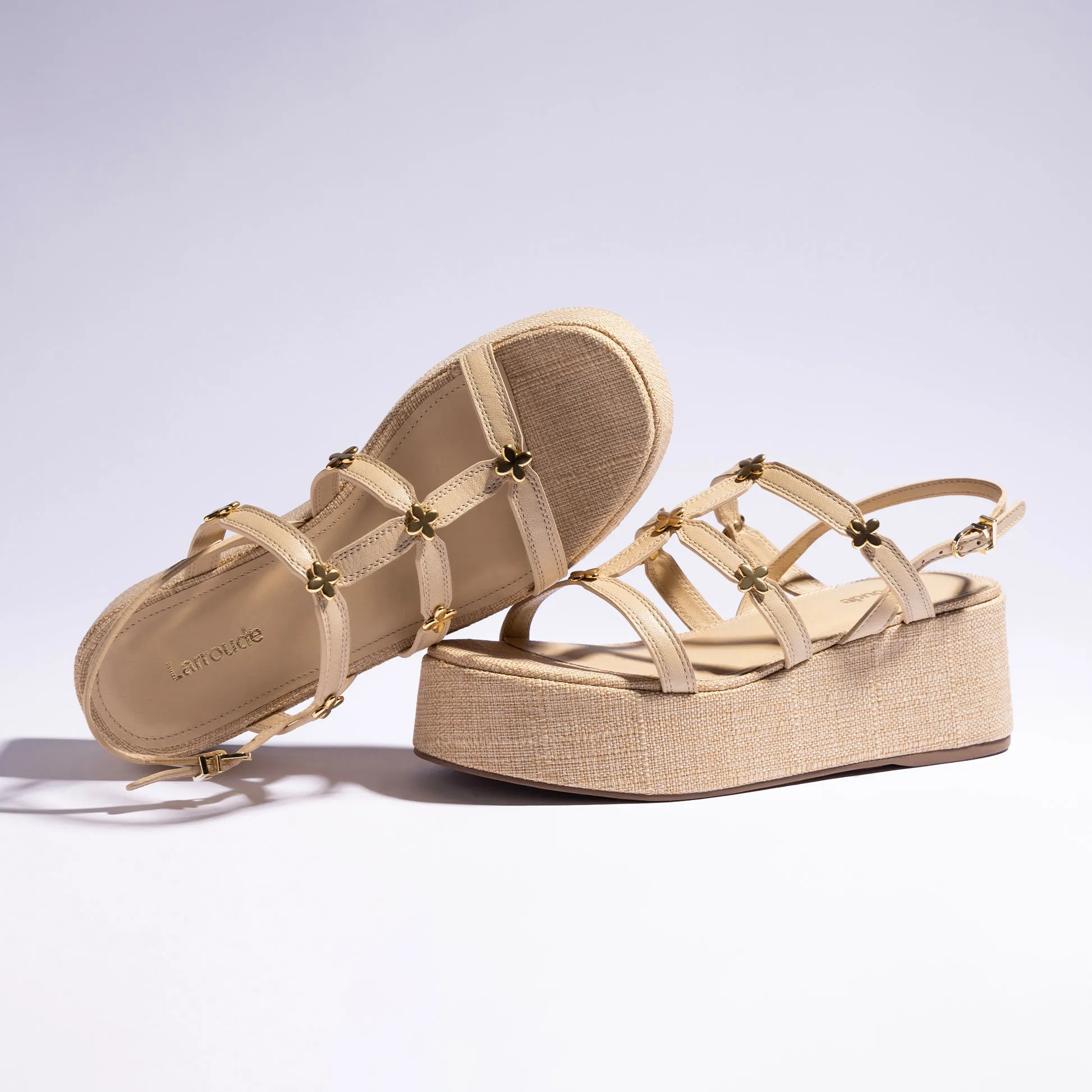 Harmony Flatform Sandal In Beige Raffia