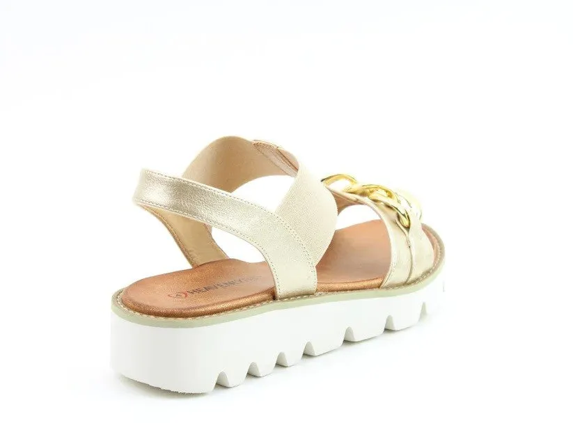 Heavenly Feet Ladies Lulu Wedge Elasticated Strap Sandal-GOLD