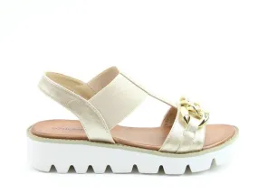 Heavenly Feet Ladies Lulu Wedge Elasticated Strap Sandal-GOLD