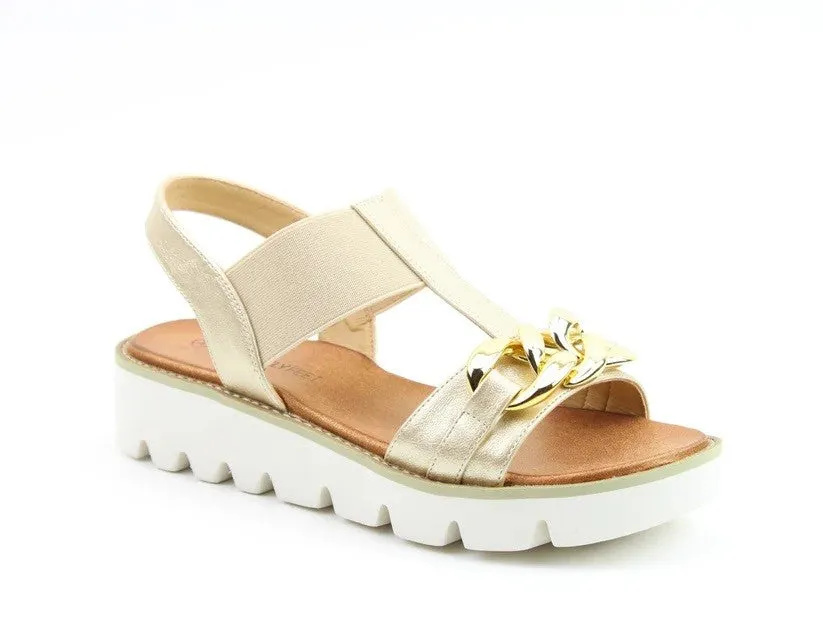 Heavenly Feet Ladies Lulu Wedge Elasticated Strap Sandal-GOLD