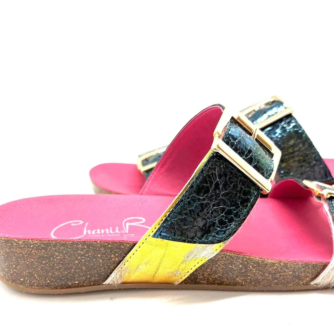 Je T'aime -White rainbow unicorn-blue-flat cork sandal