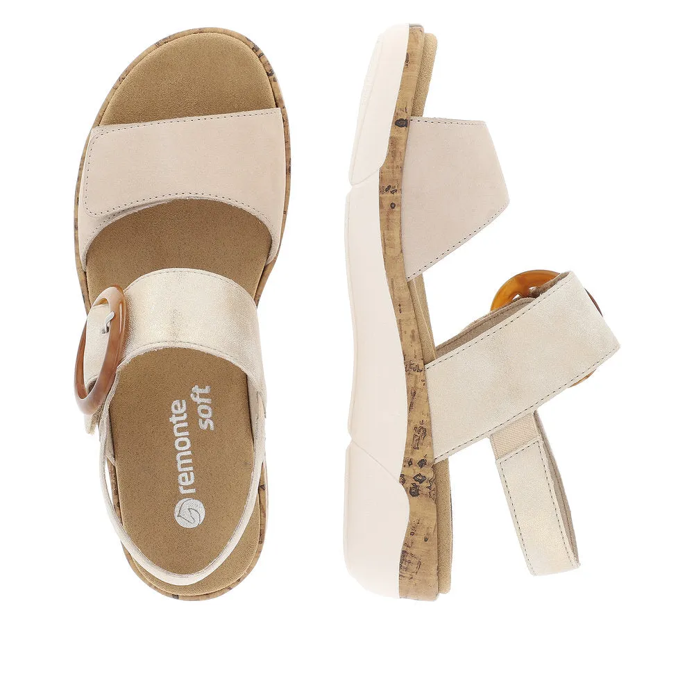 Ladies Remonte Sandal Beige/Multi Leather Strap Oversized Buckle R6853-61 sale