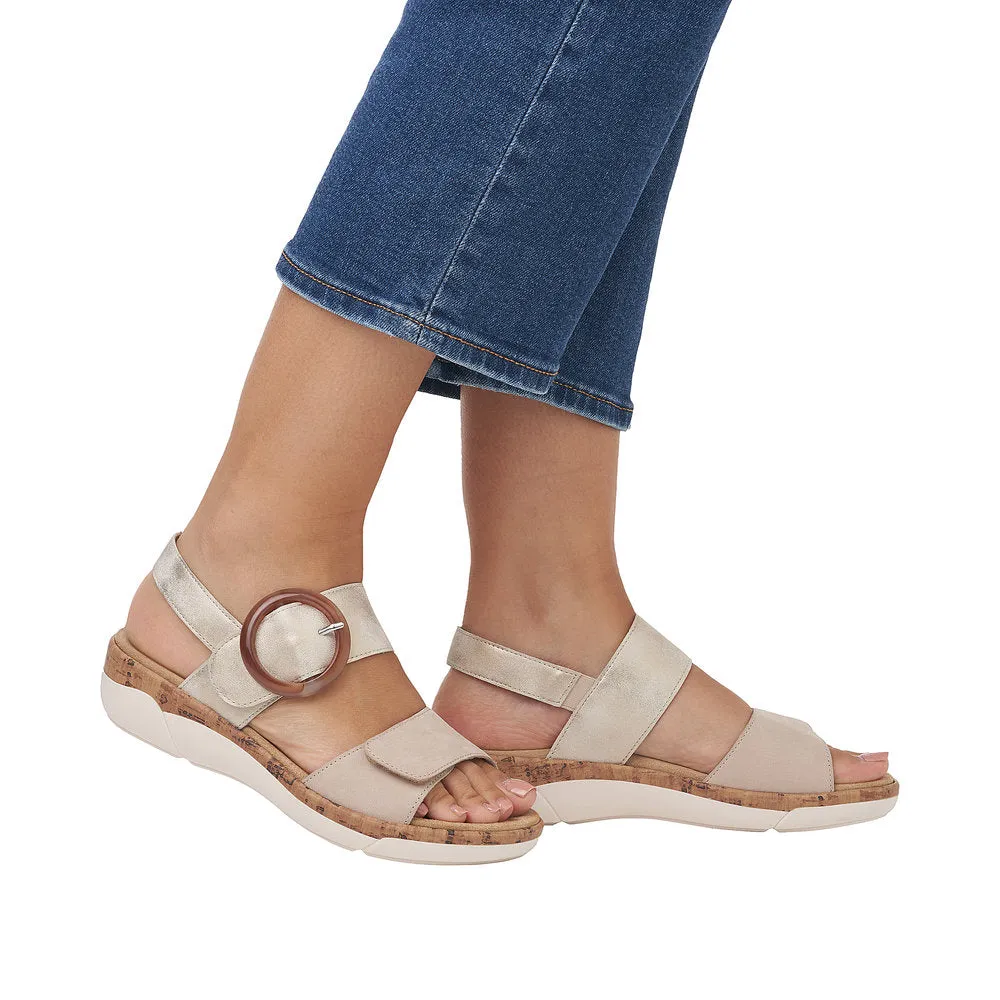 Ladies Remonte Sandal Beige/Multi Leather Strap Oversized Buckle R6853-61 sale