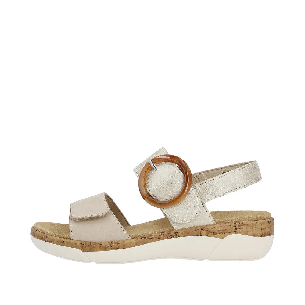 Ladies Remonte Sandal Beige/Multi Leather Strap Oversized Buckle R6853-61 sale