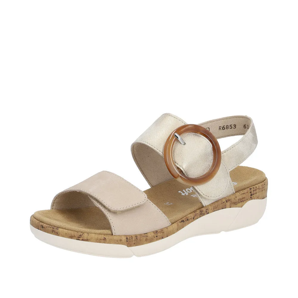 Ladies Remonte Sandal Beige/Multi Leather Strap Oversized Buckle R6853-61 sale