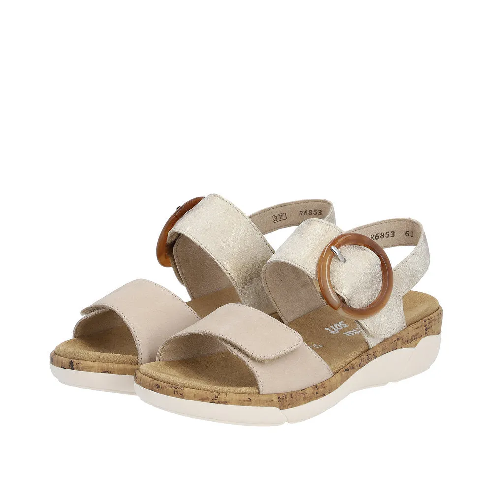 Ladies Remonte Sandal Beige/Multi Leather Strap Oversized Buckle R6853-61 sale