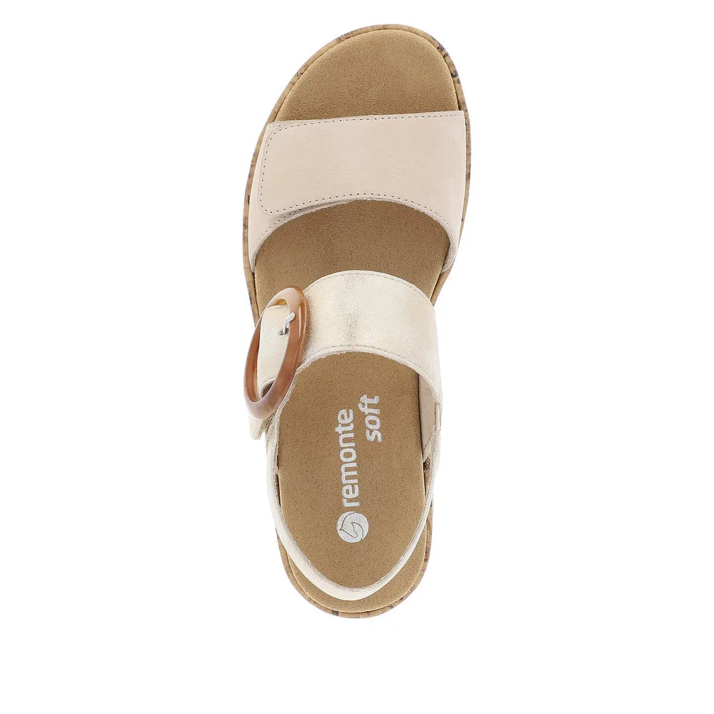 Ladies Remonte Sandal Beige/Multi Leather Strap Oversized Buckle R6853-61 sale