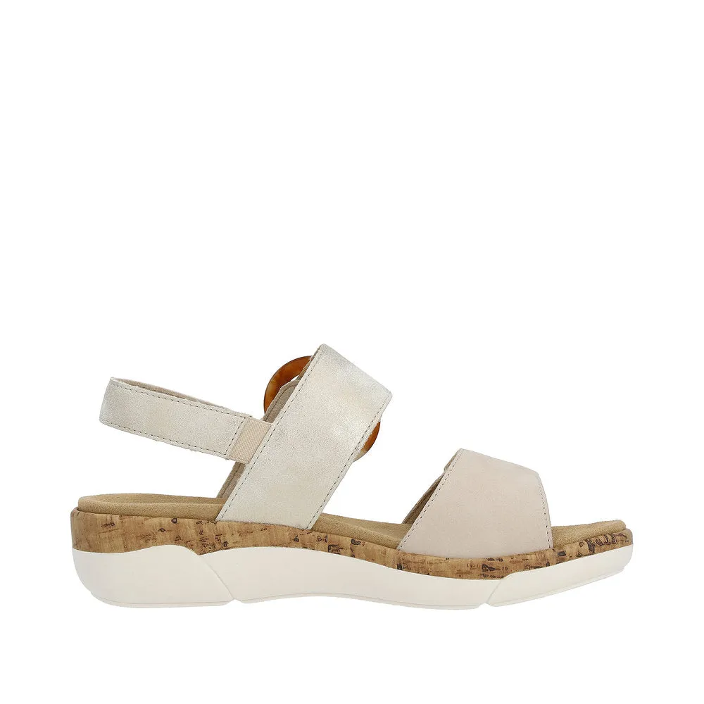 Ladies Remonte Sandal Beige/Multi Leather Strap Oversized Buckle R6853-61 sale