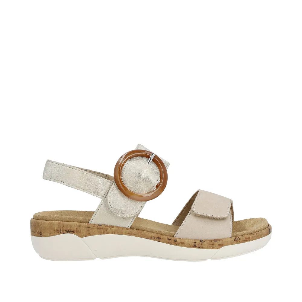 Ladies Remonte Sandal Beige/Multi Leather Strap Oversized Buckle R6853-61 sale