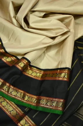 Light Sandal and Black Korvai Kanjeevaram Silk Saree with Gap Border