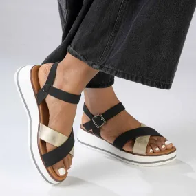 Madison Jacklynn Crossover Footbed Sandal - Black/Gold