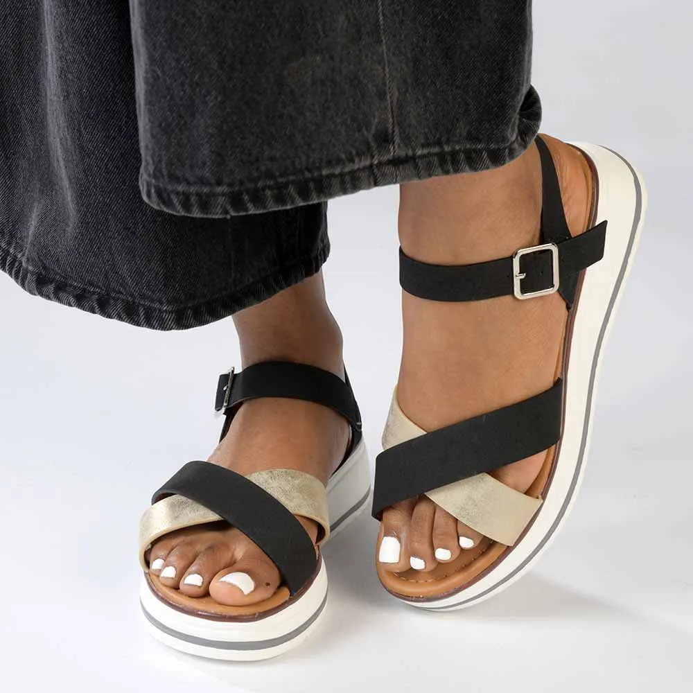 Madison Jacklynn Crossover Footbed Sandal - Black/Gold