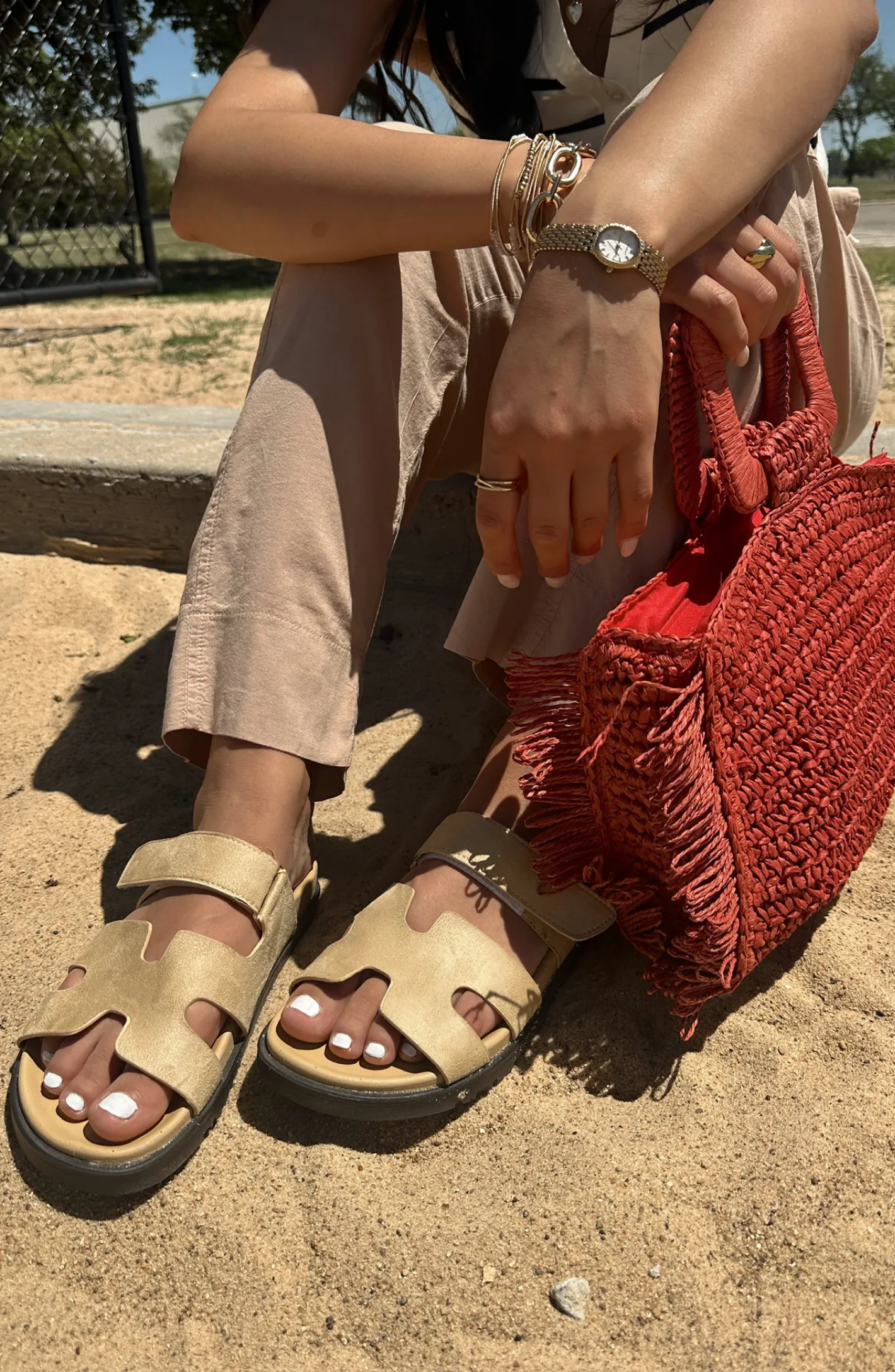 New Adventures Khaki Faux Suede Sandals