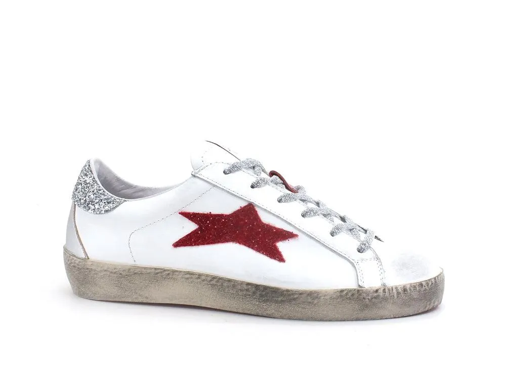 OKINAWA Low Sneaker Glitter Bianco Rosso 2106