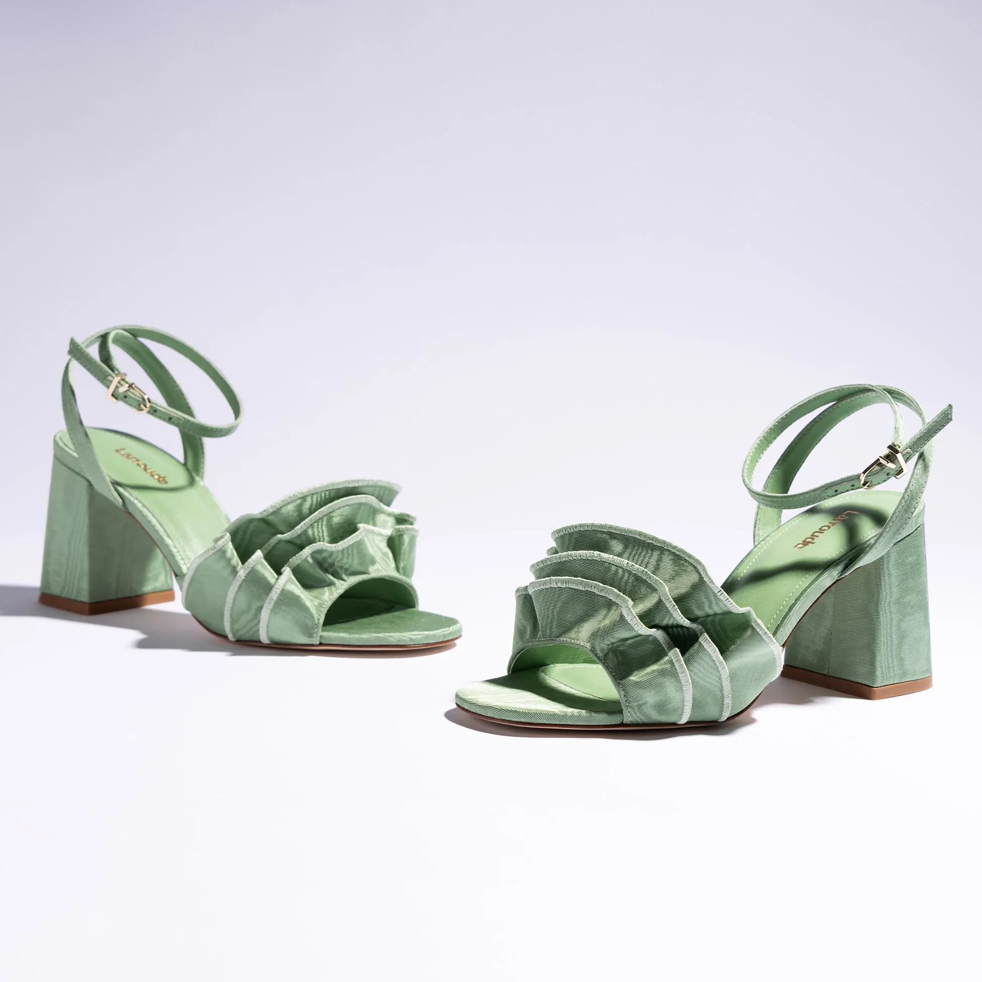 Selena Ruffle Sandal In Pistacchio Fabric