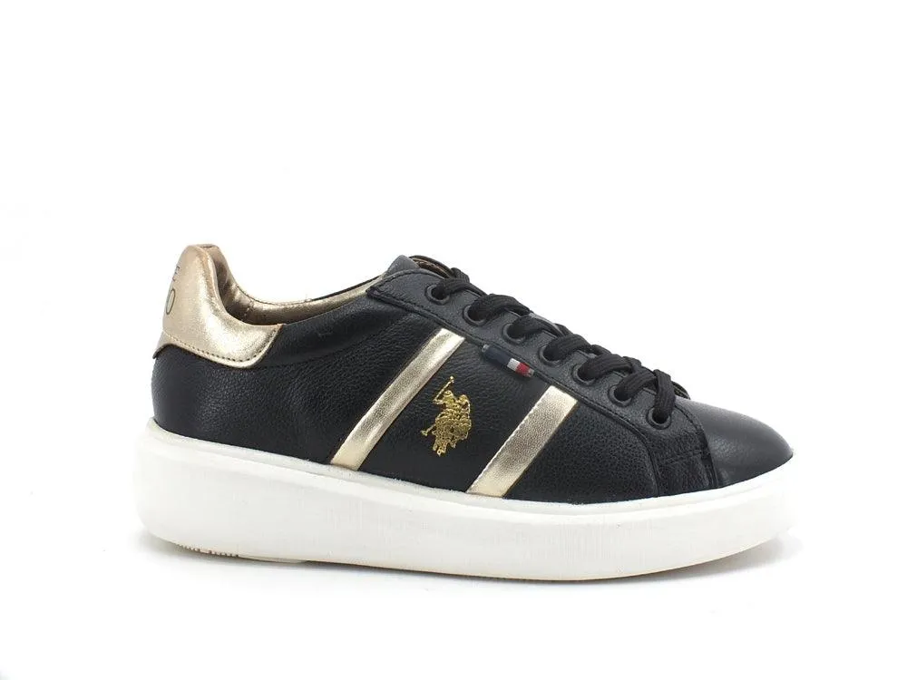 U.S. POLO Sneaker Leather Black Gold CARDI001